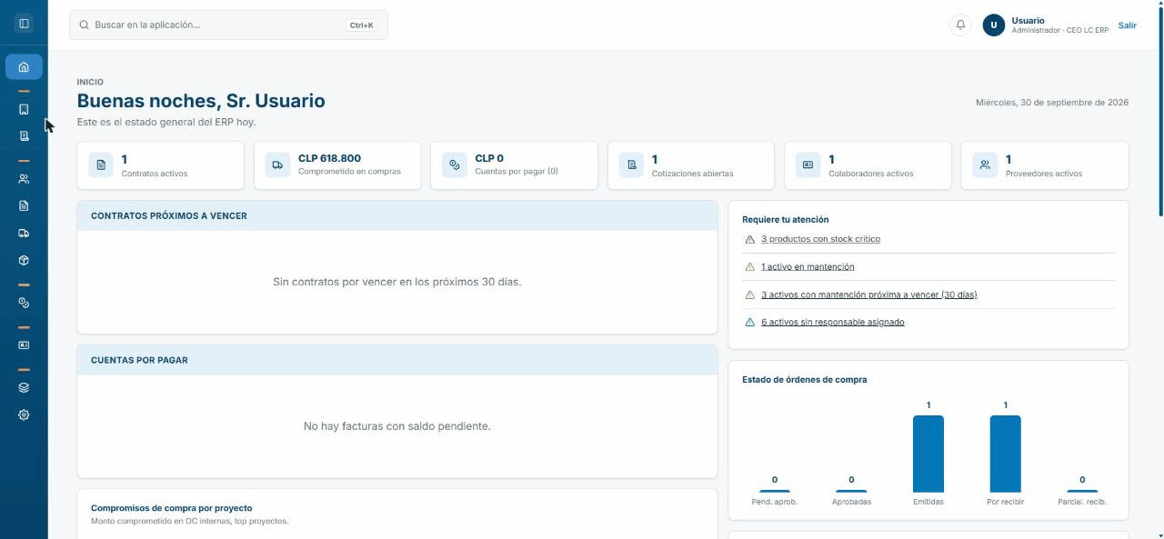 Demo de SOL-VEX ERP: recorrido por contratos, compras, facturación y RRHH